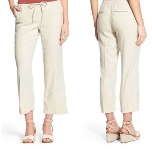 NYDJ Jamie Pants Women Sz 14P Beige Linen Lagenlook Coastal Beach Slimming Cabin